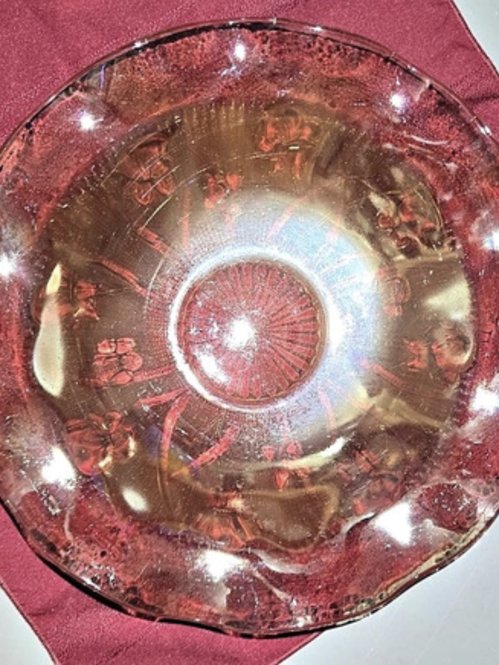 Jeannette Glass Co. Iris and Herringbone Marigold Carnival Glass Ruffled Bowl